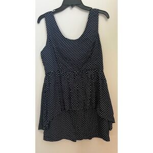Forever 21 Womens L Blue White Polka Dot Sleeveless Mini Dress‎ Lined